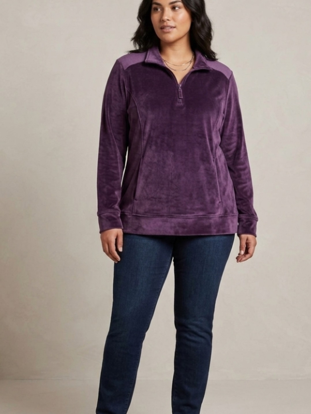 Croft & Barrow Purple Velvet Quarter-Zip Pullover - Size L EUC